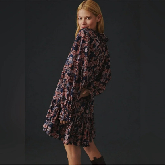 Anthropologie Sundry Oceana Floral Boho Mini Dress Size 2 US Medium - Picture 1 of 11